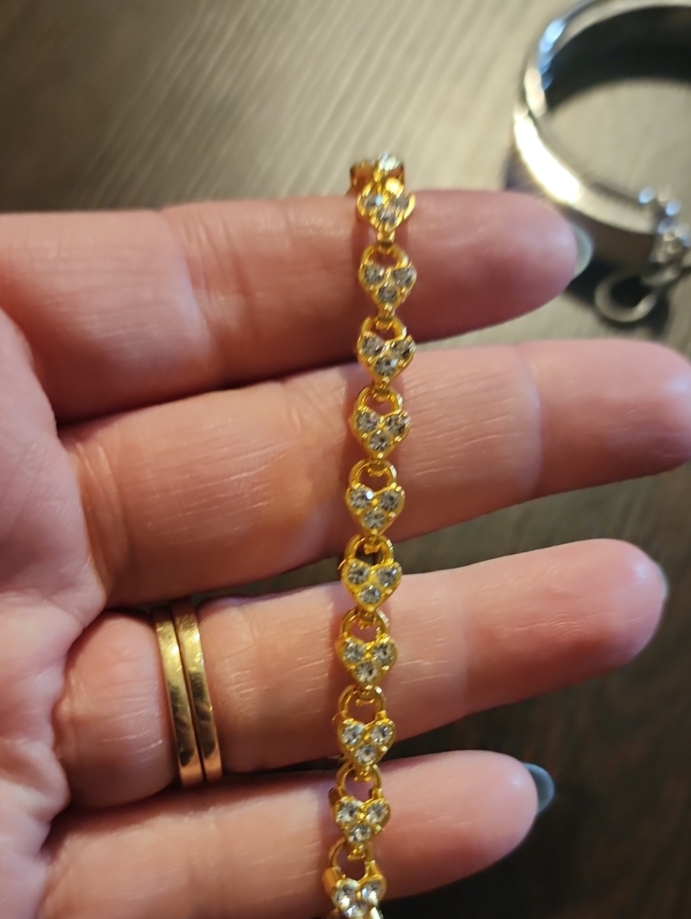 Gold Heart Link Bracelet with Clear Crystals - Women Jewelry
